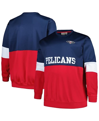 Men's Fanatics Navy, Red New Orleans Pelicans Big and Tall Split Pullover Sweatshirt
