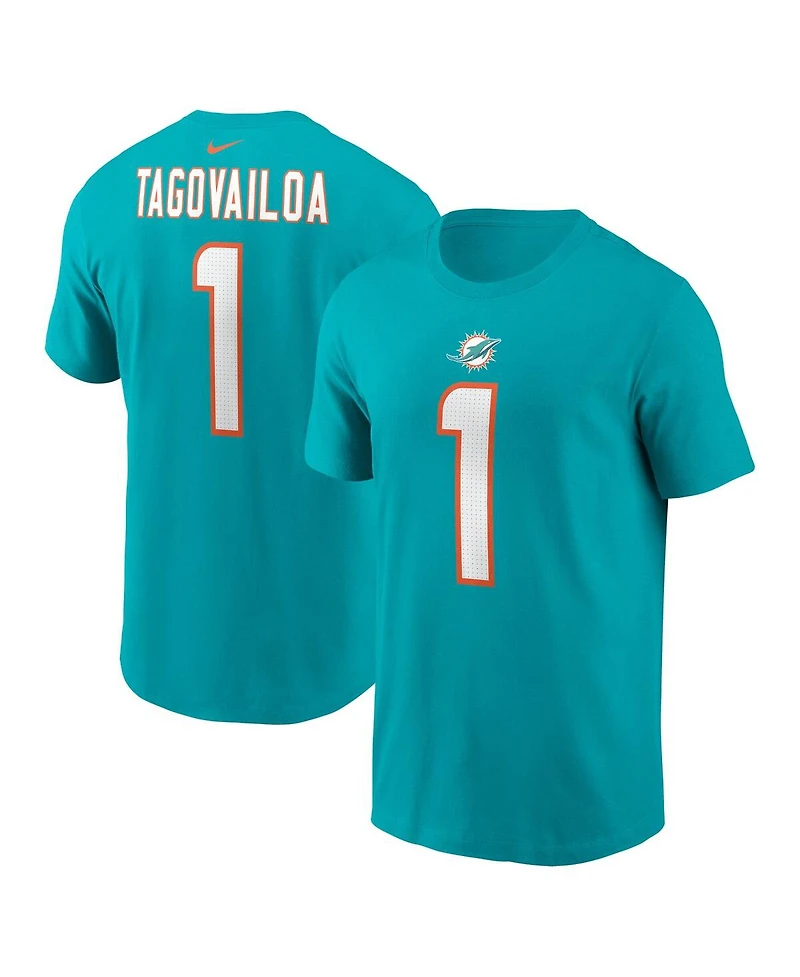 Men's Nike Tua Tagovailoa Aqua Miami Dolphins Player Name and Number T-shirt