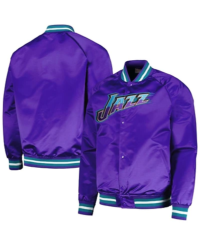 Men's Mitchell & Ness Purple Utah Jazz Hardwood Classics Throwback Wordmark Raglan Full-Snap Jacket