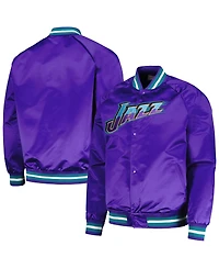 Men's Mitchell & Ness Purple Utah Jazz Hardwood Classics Throwback Wordmark Raglan Full-Snap Jacket