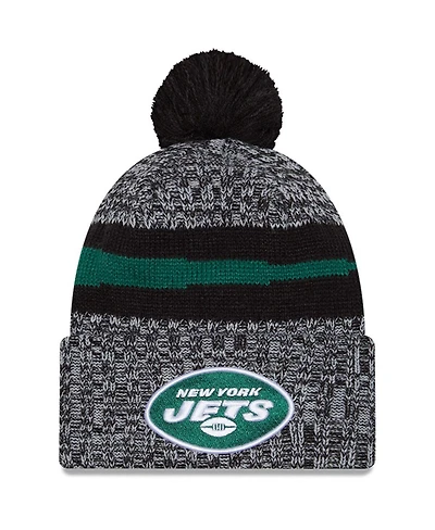 Men's New Era Black New York Jets 2023 Sideline Cuffed Knit Hat with Pom