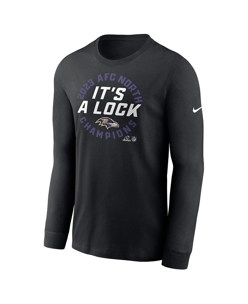Men's Nike Black Baltimore Ravens 2023 Afc North Division Champions Locker Room Trophy Collection Long Sleeve T-shirt