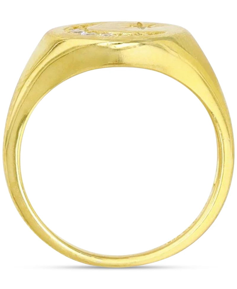 Cubic Zirconia Crescent Moon & Star Signet Ring in 14k Gold-Plated Sterling Silver
