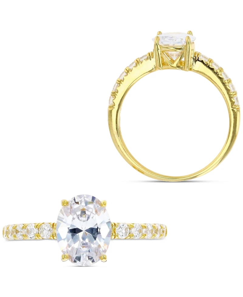 Cubic Zirconia Oval Ring 14k Gold-Plated Sterling Silver