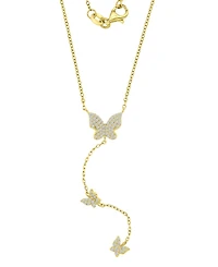 Cubic Zirconia Three Butterfly Lariat Necklace in 14k Gold-Plated Sterling Silver, 16" + 2" extender