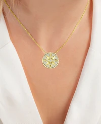 Cubic Zirconia Pave Compass Disc Pendant Necklace in 14k Gold-Plated Sterling Silver, 16" + 2" extender