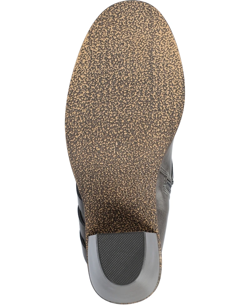 Journee Collection Women's Strap Round Toe Stacked Heel Dress Booties