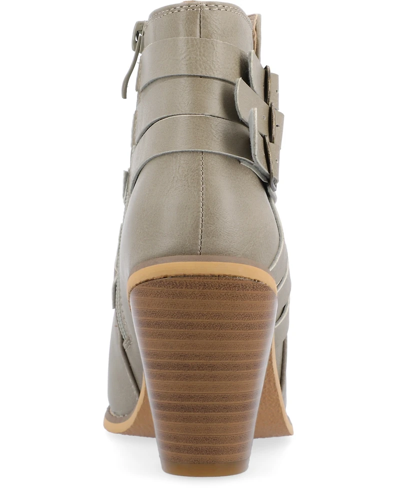 Journee Collection Women's Strap Round Toe Stacked Heel Dress Booties