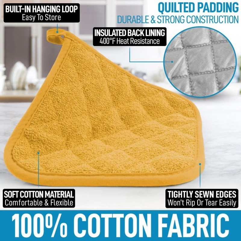 Washable Quilted Terry Cloth Potholder for Cooking and Baking (6 Pack)