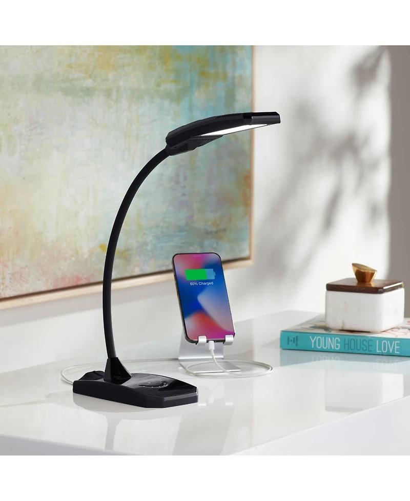 360 Lighting Ricky Modern Desk Lamp 13 3/4" High Black with Usb Charging Port Led Gooseneck Touch On Off Dimmer for Bedroom Bedside Office House