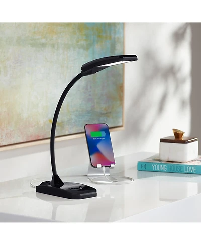 360 Lighting Ricky Modern Desk Lamp 13 3/4" High Black with Usb Charging Port Led Gooseneck Touch On Off Dimmer for Bedroom Bedside Office House