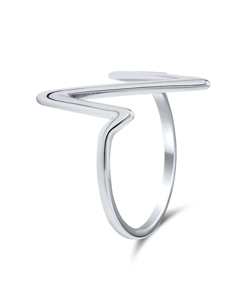 Bling Jewelry Geometric Midi Knuckle 1MM Band Stackable Chevron Lightening Bolt Heartbeat V Ring Sterling Silver