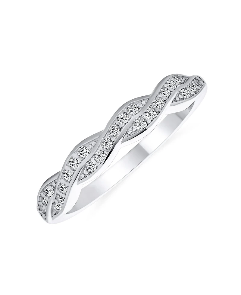 Bling Jewelry Intertwined Rope Twist Knot 1/2 Eternity Clear Pave Cubic Zirconia Cz Infinity Band Ring .925 Sterling Silver