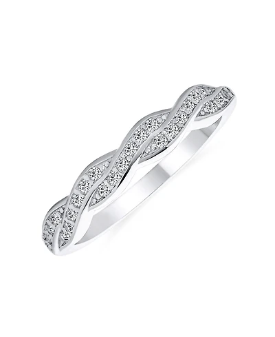 Bling Jewelry Intertwined Rope Twist Knot 1/2 Eternity Clear Pave Cubic Zirconia Cz Infinity Band Ring .925 Sterling Silver