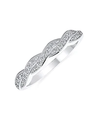 Bling Jewelry Intertwined Rope Twist Knot 1/2 Eternity Clear Pave Cubic Zirconia Cz Infinity Band Ring .925 Sterling Silver