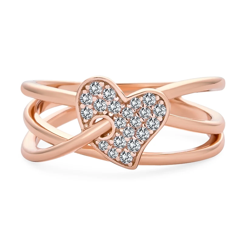 Bling Jewelry Pave Cz Accent Cubic Zirconia Crossover Intertwined Infinity Heart Promise Ring Rose Gold Plated Sterling Silver