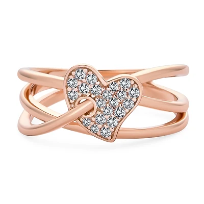 Bling Jewelry Pave Cz Accent Cubic Zirconia Crossover Intertwined Infinity Heart Promise Ring Rose Gold Plated Sterling Silver