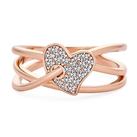 Bling Jewelry Pave Cz Accent Cubic Zirconia Crossover Intertwined Infinity Heart Promise Ring Rose Gold Plated Sterling Silver