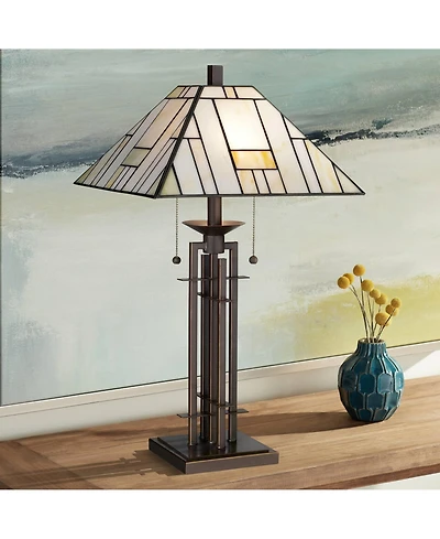 Franklin Iron Works Wrought Tiffany Style Table Lamp 26 1/4" High Bronze Art Deco Stained Glass for Bedroom Living Room Bedside Nightstand Office