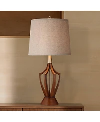 360 Lighting St. Claire Modern Mid Century Table Lamp 30 3/4" Tall Wood Open Vase Taupe Drum Shade for Bedroom Living Room Bedside Nightstand Off