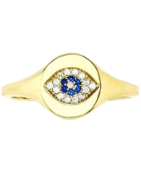 Cubic Zirconia Evil Eye Signet Ring 14k Gold-Plated Sterling Silver