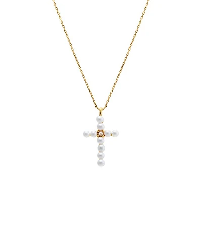 by Adina Eden Imitation Pearl X Cubic Zirconia Cross Pendant Necklace