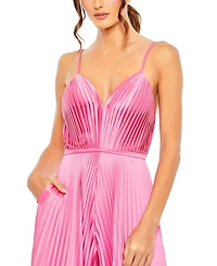 Mac Duggal Women's Pleated Plunge Neck Wide Leg Jumpsuit