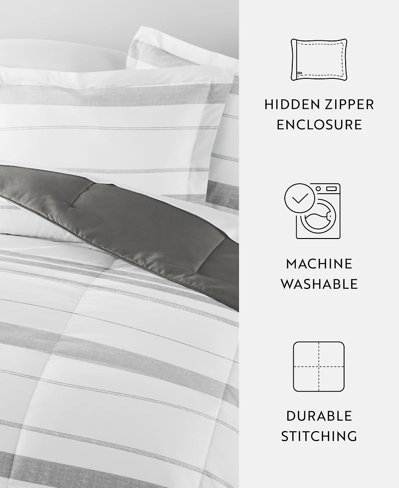 ienjoy Home Stitched Stripe 3-Piece Comforter Set, Full/Queen