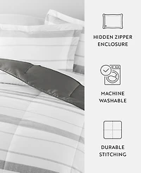 ienjoy Home Stitched Stripe 3-Piece Comforter Set, Full/Queen