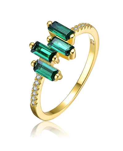 Sterling Silver Teens/Young Adults 14K Gold Plated and Green Cubic Zirconia Modern Ring