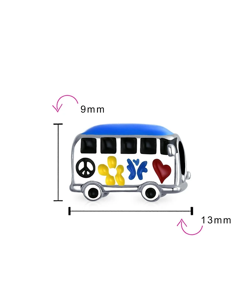 Bling Jewelry Multi Color Retro 1960'S Peace Love Hippie Volk Wagon Van Bus Charm Bead Enamel .925Sterling Silver Fits European Bracelet