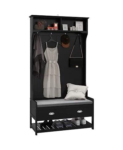 Homcom Hall Tree, Coat Rack and Bench Seat with 4 Hooks, 2 Drawers,