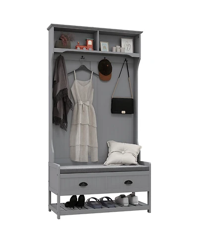 Homcom Hall Tree, Coat Rack and Bench Seat with 4 Hooks, 2 Drawers,