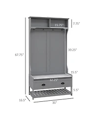 Homcom Hall Tree, Coat Rack and Bench Seat with 4 Hooks, 2 Drawers,