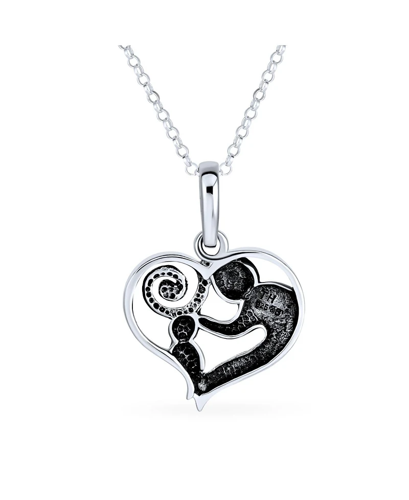 Bling Jewelry Family Loving Mother Son Or Daughter Heart Shape Mother And Child Necklace Pendant Mom Wife Sterling Silver