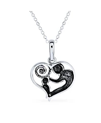 Bling Jewelry Family Loving Mother Son Or Daughter Heart Shape Mother And Child Necklace Pendant Mom Wife Sterling Silver