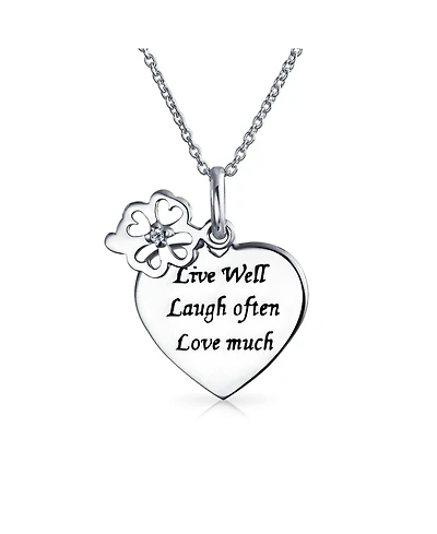 Bling Jewelry Live Love Laugh Word Quote Circle Flower Charm Heart Shape Pendant Necklace Sterling Silver