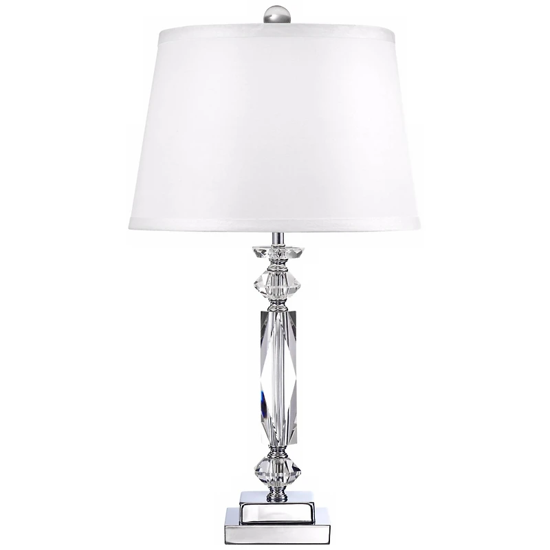 Traditional Art Deco Style Accent Table Lamp 23" High Dark Silver Clear Crystal Glass Column White Drum Shade for Living Room Bedroom House Bedside Ni