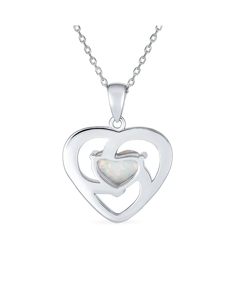 Bling Jewelry Opulence Cz Pave Accent Swirling Solitaire White Synthetic Opal Heart Necklace Pendant Sterling Silver