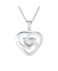 Bling Jewelry Opulence Cz Pave Accent Swirling Solitaire White Synthetic Opal Heart Necklace Pendant Sterling Silver