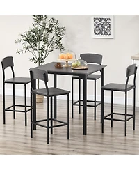 Homcom Bar Table Set for 4, Industrial Dining Table and Chairs Small Space