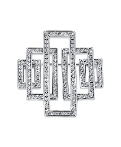 Bling Jewelry Art Deco Large Rectangular Pave Cubic Zirconia Brooch Pin Silver Tone Rhodium Plated Brass
