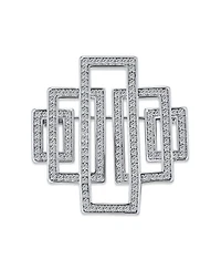 Bling Jewelry Art Deco Large Rectangular Pave Cubic Zirconia Brooch Pin Silver Tone Rhodium Plated Brass