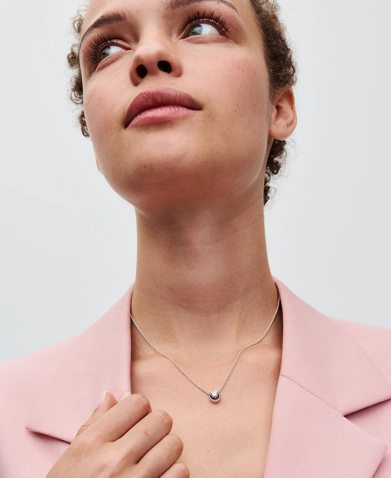 Pandora Sterling Silver Sparkling Round Halo Pendant Collier Necklace