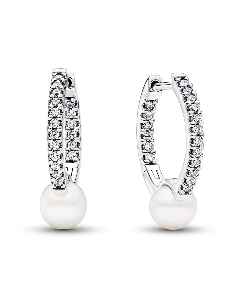 Pandora Treated Freshwater Cultured Pearl Pave Hoop Earrings
