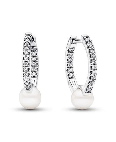 Pandora Treated Freshwater Cultured Pearl Pave Hoop Earrings