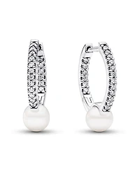 Pandora Treated Freshwater Cultured Pearl Pave Hoop Earrings