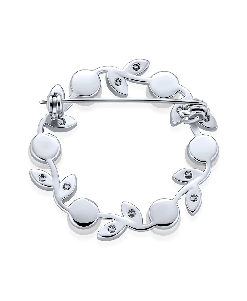 Bling Jewelry Elegant Classic White 7MM Freshwater Cultured Pearl Circle Leaf Scarf Brooch Pin Sterling Silver