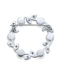 Bling Jewelry Elegant Classic White 7MM Freshwater Cultured Pearl Circle Leaf Scarf Brooch Pin Sterling Silver