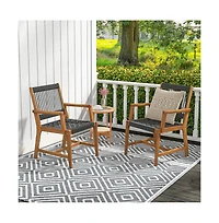 Set of 2 Patio Acacia Wood Dining Chairs with Armrests for Lawn Yard
